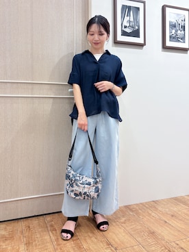 「SHOO・LA・RUE（シューラルー）の【2点セット/S-LL/洗濯機可】時短でコーデ決まる スラブスキッパーシャツ＋タンクトップ（その他トップス、ブルー系）」を使った、なみさん（レディース・161cm）の夏コーディネート