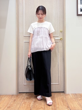 「SHOO・LA・RUE（シューラルー）の【軽量/2WAY】ふわっと軽いミニトートバッグ（トートバッグ、ブラック系）」を使った、なみさん（レディース・161cm）の春コーディネート