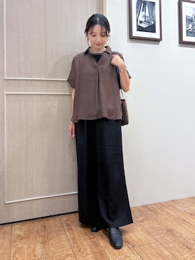 「SHOO・LA・RUE（シューラルー）の【2点セット/S-LL/洗濯機可】時短でコーデ決まる スラブスキッパーシャツ＋タンクトップ（その他トップス、ブラウン系）」を使った、なみさん（レディース・161cm）の秋コーディネート