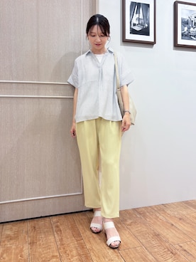 「SHOO・LA・RUE（シューラルー）の【2点セット/S-LL/洗濯機可】時短でコーデ決まる スラブスキッパーシャツ＋タンクトップ（その他トップス、ホワイト系）」を使った、なみさん（レディース・161cm）の夏コーディネート