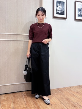 「SHOO・LA・RUE（シューラルー）の【毛玉になりにくい/S-LL/洗濯機可】ダイヤ柄が上品 二の腕隠せる5分袖ニット（ニット/セーター、レッド系）」を使った、なみさん（レディース・161cm）の秋コーディネート