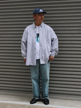 「Marvine Pontiak shirt makers（マービンポンティアックシャツメーカーズ）のMarvine Pontiak / マービンポンティアックシャツメーカーズ WISM別注 Relax B.D SH/B（シャツ/ブラウス、グレー系）」を使った、タッキーさん（メンズ・171cm）の春コーディネート