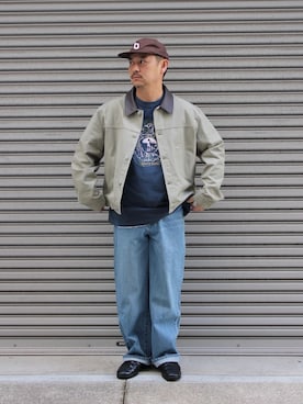 「WISM（ウィズム）のNAMELESSNESS / ネームレスネス DUCK JACKET（ブルゾン、ベージュ系）」を使った、タッキーさん（メンズ・171cm）の春コーディネート