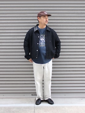 「WISM（ウィズム）のNAMELESSNESS / ネームレスネス DUCK JACKET（ブルゾン、ブラック系）」を使った、タッキーさん（メンズ・171cm）の春コーディネート