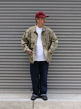 「WISM（ウィズム）のNAMELESSNESS / ネームレスネス DENIM PANT（その他パンツ、ブルー系）」を使った、タッキーさん（メンズ・171cm）の春コーディネート