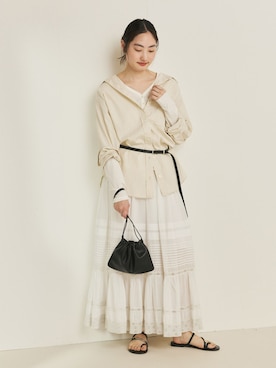 「plage（プラージュ）のvintage like wash シャツ（シャツ/ブラウス、ホワイト系）」を使った、mizukaさん（レディース・162cm）の冬コーディネート
