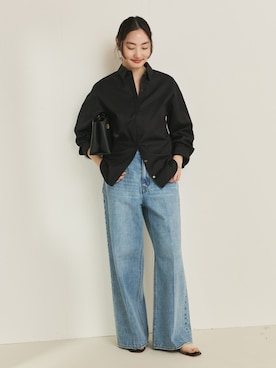 「plage（プラージュ）のsoft デニムパンツ（デニムパンツ、ブルー系）」を使った、mizukaさん（レディース・162cm）の冬コーディネート