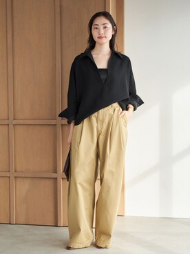 「plage（プラージュ）の《追加》GEORGETTE SKIPPER ブラウス（シャツ/ブラウス、ブラック系）」を使った、mizukaさん（レディース・162cm）の春コーディネート