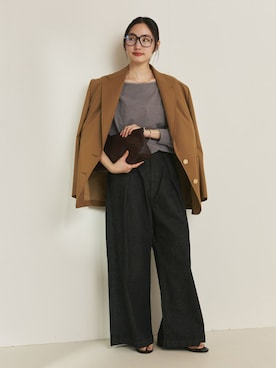 「plage（プラージュ）のCOTTON CLASSIC ジャケット（テーラードジャケット、イエロー系）」を使った、mizukaさん（レディース・162cm）の冬コーディネート