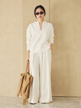 「plage（プラージュ）のTuck Wide パンツ（その他パンツ、ホワイト系）」を使った、mizukaさん（レディース・162cm）の冬コーディネート