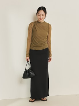 「plage（プラージュ）のair jersey tight スカート（スカート、ブラック系）」を使った、mizukaさん（レディース・162cm）の冬コーディネート