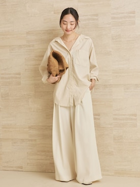 「plage（プラージュ）のTuck Wide パンツ（その他パンツ、ホワイト系）」を使った、mizukaさん（レディース・162cm）の冬コーディネート