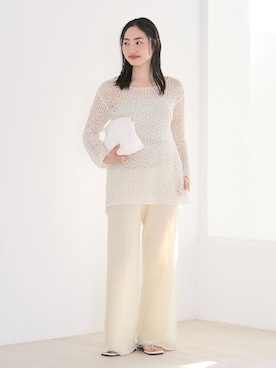 「plage（プラージュ）のorganic linen 混 ニットパンツ（その他パンツ、ホワイト系）」を使った、mizukaさん（レディース・162cm）の冬コーディネート
