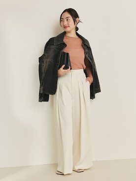 「plage（プラージュ）のTuck Wide パンツ（その他パンツ、ホワイト系）」を使った、mizukaさん（レディース・162cm）の冬コーディネート