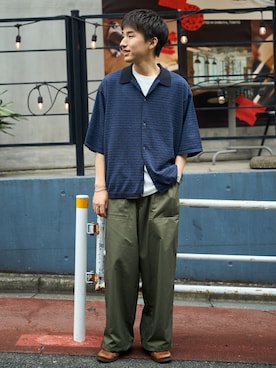 「B.C STOCK（ベーセーストック）のTCチノベイカーパンツ（その他パンツ、グリーン系）」を使った、らいむさん（メンズ・170cm）の夏コーディネート