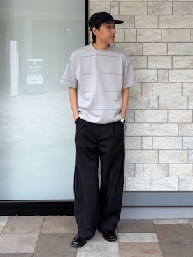 「B.C STOCK（ベーセーストック）のドライウールライクバレルトラウザー（その他パンツ、ブラック系）」を使った、らいむさん（メンズ・170cm）の春コーディネート