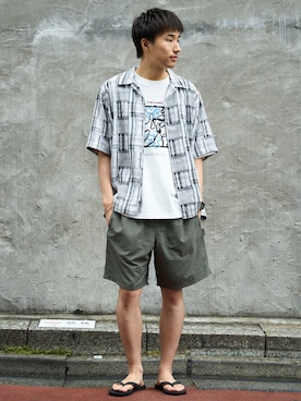 「Eddie Bauer（エディーバウアー）のEddie Bauer / エディーバウアー 別注 Tidal Shorts（その他パンツ、グリーン系）」を使った、らいむさん（メンズ・170cm）の夏コーディネート