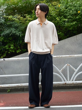 「B.C STOCK（ベーセーストック）のドライウールライクバレルトラウザー（その他パンツ、ブルー系）」を使った、らいむさん（メンズ・170cm）の春コーディネート