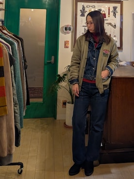 「VINTAGE（ヴィンテージ）のアイテム（パンツ）」を使った、Kikkaさん（レディース・168cm）の冬コーディネート