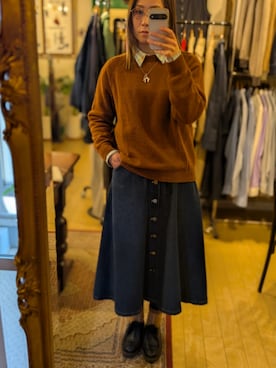 「VINTAGE（ヴィンテージ）のアイテム（スカート）」を使った、Kikkaさん（レディース・168cm）の冬コーディネート