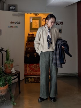「VINTAGE（ヴィンテージ）のアイテム（その他パンツ）」を使った、Kikkaさん（レディース・168cm）の冬コーディネート