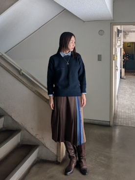 「VINTAGE（ヴィンテージ）のアイテム（スカート）」を使った、Kikkaさん（レディース・168cm）の冬コーディネート