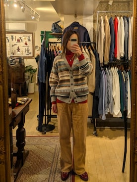 「VINTAGE（ヴィンテージ）のアイテム（その他パンツ、ベージュ系）」を使った、Kikkaさん（レディース・168cm）の冬コーディネート