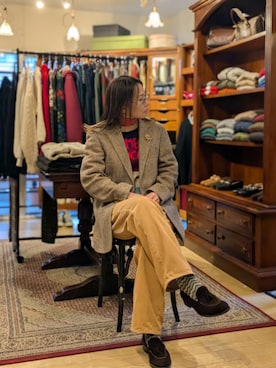 「VINTAGE（ヴィンテージ）のアイテム（パンツ）」を使った、Kikkaさん（レディース・168cm）の冬コーディネート