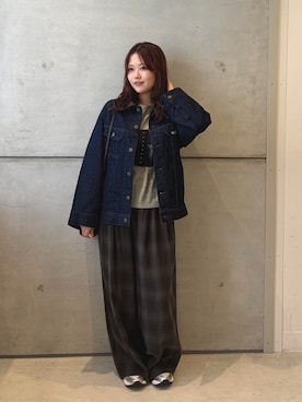「URBAN RESEARCH ROSSO（アーバンリサーチロッソ）の『別注』Lee×ROSSO　2WAY COLLAR SHORT JACKET（デニムジャケット、ブルー系）」を使った、eruさん（レディース・158cm）の秋コーディネート