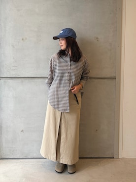 「URBAN RESEARCH（アーバンリサーチ）のシアーチェックシャツ（シャツ/ブラウス、ベージュ系）」を使った、eruさん（レディース・158cm）の夏コーディネート