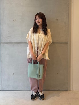「かぐれ（カグレ）のコットンガーゼ刺繍2WAYブラウス（シャツ/ブラウス、ホワイト系）」を使った、eruさん（レディース・158cm）の夏コーディネート