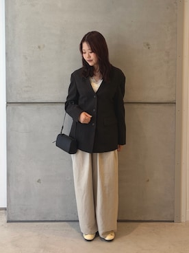 「URBAN RESEARCH（アーバンリサーチ）のnew basic　WOOL LINEN SILK JACKET（ノーカラージャケット、ブラウン系）」を使った、eruさん（レディース・158cm）の秋コーディネート