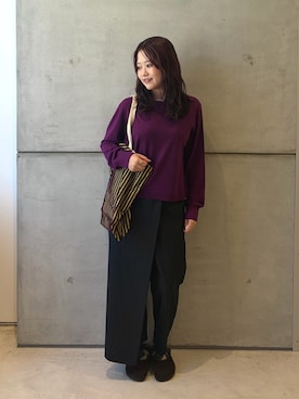 「URBAN RESEARCH DOORS（アーバンリサーチドアーズ）のmizuiro ind　STRIPE WRAP LIKE PANTS（その他パンツ、ブルー系）」を使った、eruさん（レディース・158cm）の秋コーディネート