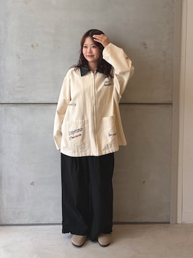 「アイテム（カバーオール、ベージュ系）」を使った、eruさん（レディース・158cm）の秋コーディネート