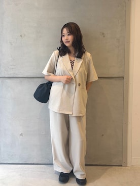 「URBAN RESEARCH Sonny Label（アーバンリサーチサニーレーベル）のハイスペジャケットパンツセットアップ（セットアップ、ホワイト系）」を使った、eruさん（レディース・158cm）の夏コーディネート