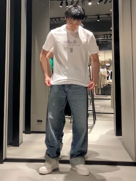 「ARMANI EXCHANGE（アルマーニエクスチェンジ）の【A|X アルマーニ エクスチェンジ】ドッグタグ ステンレススチール チェーンネックレス(Silver)_AXG0169040（ネックレス、その他）」を使った、AOさん（メンズ・170cm）の夏コーディネート
