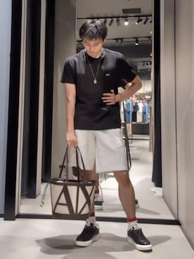 「ARMANI EXCHANGE（アルマーニエクスチェンジ）の【A|X アルマーニ エクスチェンジ】ドッグタグ ステンレススチール チェーンネックレス(Silver)_AXG0169040（ネックレス、その他）」を使った、AOさん（メンズ・170cm）の夏コーディネート