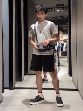 「ARMANI EXCHANGE（アルマーニエクスチェンジ）の【A|X アルマーニ エクスチェンジ】ドッグタグ ステンレススチール チェーンネックレス(Silver)_AXG0169040（ネックレス、その他）」を使った、AOさん（メンズ・170cm）の夏コーディネート
