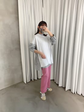 「Adoon plain（アドーンプレーン）のアイテム（トップス）」を使った、みぎみみさん（レディース・161cm）の春コーディネート
