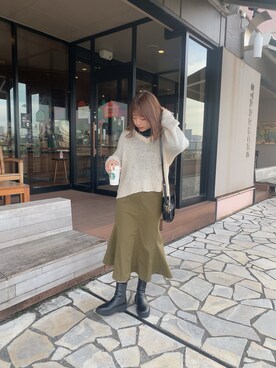 「Adoon plain（アドーンプレーン）のアイテム（スカート）」を使った、みぎみみさん（レディース・161cm）の冬コーディネート