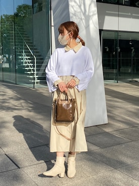 「Adoon plain（アドーンプレーン）のアイテム（ベスト）」を使った、みぎみみさん（レディース・161cm）の春コーディネート
