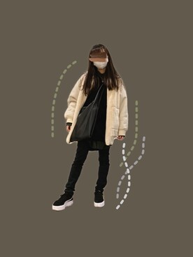 「Rodeo Crowns（ロデオクラウンズ）のアイテム（ジャケット/アウター）」を使った、なぁこさん（レディース・154cm）の冬コーディネート