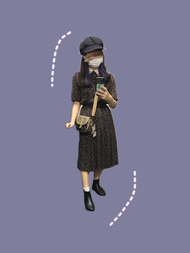 「レトロ」｜「アイテム（レインシューズ）」を使った、なぁこさん（レディース・154cm）の秋コーディネート