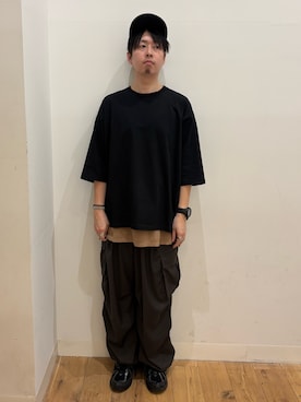 「SENSE OF PLACE by URBAN RESEARCH(センスオブプレイスバイアーバンリサーチ)のエクストラルーズTシャツ(Tシャツ/カットソー、ブラック系)」を使った、*キミヲ*さん(メンズ・174cm)の春コーディネート