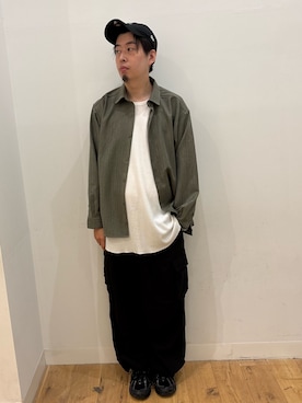 「SENSE OF PLACE by URBAN RESEARCH(センスオブプレイスバイアーバンリサーチ)のストレッチヘリンボーンレギュラーカラーシャツ(シャツ/ブラウス、グリーン系)」を使った、*キミヲ*さん(メンズ・174cm)の秋コーディネート