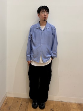 「SENSE OF PLACE by URBAN RESEARCH(センスオブプレイスバイアーバンリサーチ)のスラブライクオープンカラーロングスリーブシャツ(シャツ/ブラウス、ブルー系)」を使った、*キミヲ*さん(メンズ・174cm)の秋コーディネート