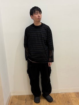 「SENSE OF PLACE by URBAN RESEARCH(センスオブプレイスバイアーバンリサーチ)のボーダーエクストラルーズTシャツ(Tシャツ/カットソー、ブラウン系)」を使った、*キミヲ*さん(メンズ・174cm)の春コーディネート