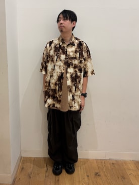「SENSE OF PLACE by URBAN RESEARCH(センスオブプレイスバイアーバンリサーチ)のアソートパターンレギュラーカラーショートスリーブシャツ(シャツ/ブラウス、ブラウン系)」を使った、*キミヲ*さん(メンズ・174cm)の春コーディネート