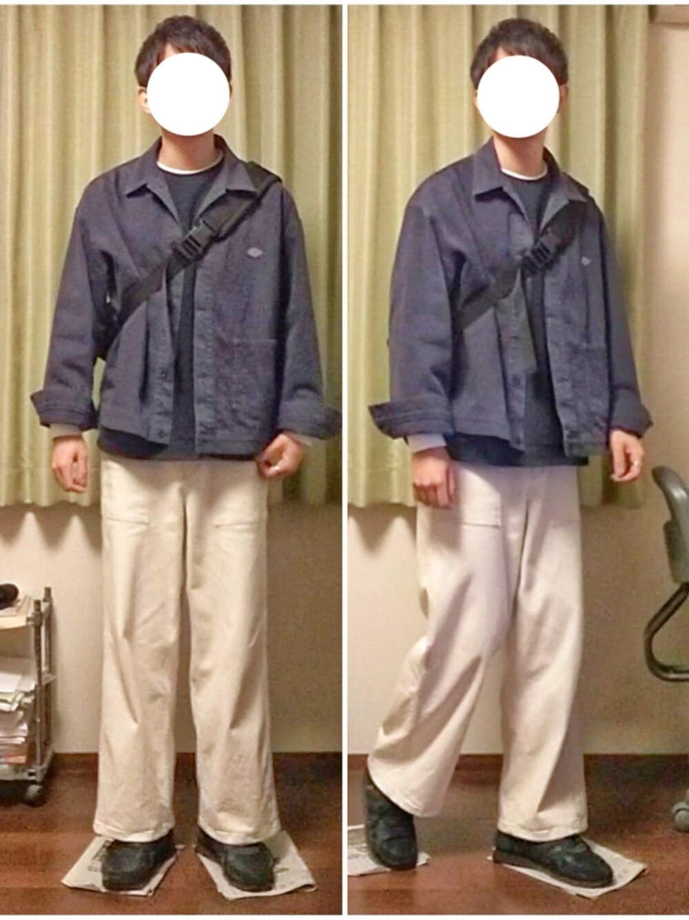 「秋コーデ、休日スタイル、カジュアル、オトナカジュアル、おしゃれさんと繋がりたい、ブルゾン、ベスト、Tシャツ、ワイドパンツ、デニム、スニーカー」｜「DANTONの【DANTON】カツラギショートジャケット MHT MEN（その他アウター、ブルー系）」を使った、Katzさん（メンズ・179cm）の秋コーディネートの1枚目の写真