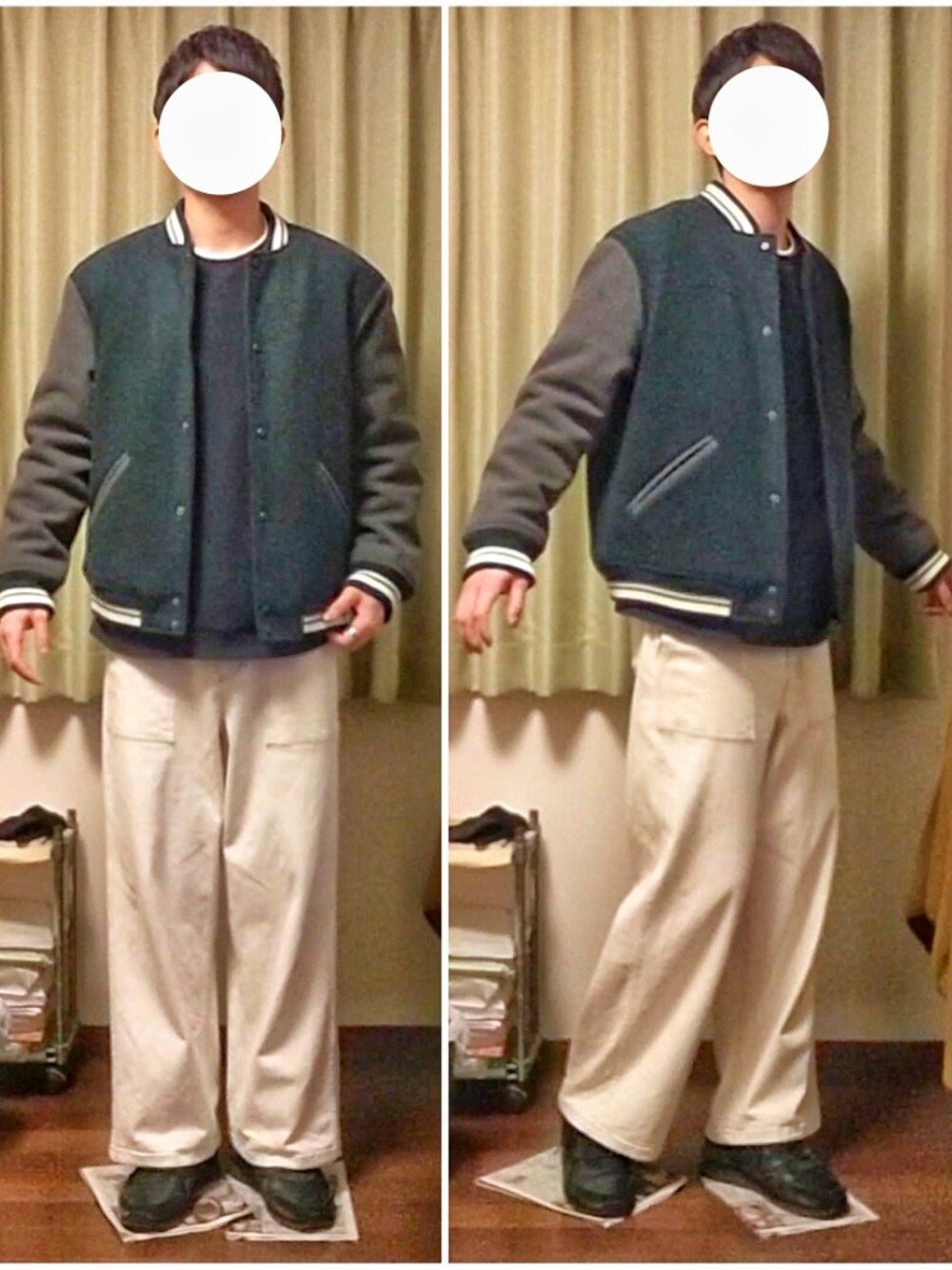「冬コーデ、お洒落さんとつながりたい、カジュアルコーデ、ラフ、ビッグシルエット、レイヤードスタイル、スタジャン、ZARA、ベスト、Tシャツ、デニム、ワイドパンツ、スニーカー」｜「ZARAのアイテム（スタジャン、グリーン系）」を使った、Katzさん（メンズ・179cm）の冬コーディネートの1枚目の写真